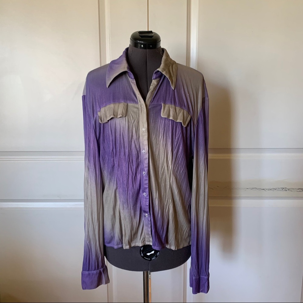 Alberto Makali Purple and silver tie dye ombre top